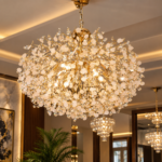 Lustre décoratif en cristal et finition dorée