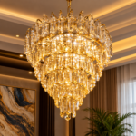 Lustre cascade en cristal doré