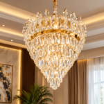 Lustre en cristal et finition dorée